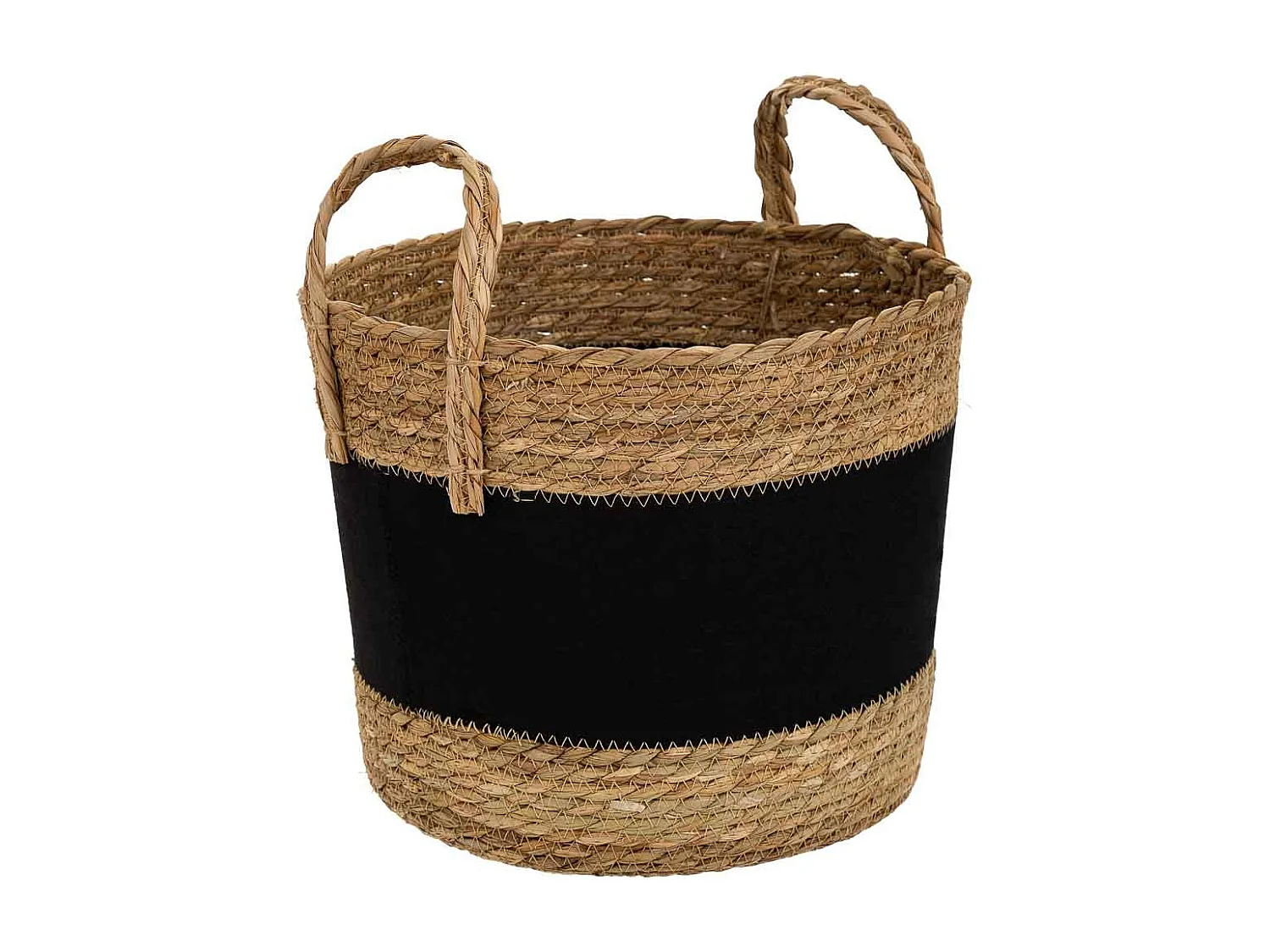 Cesto em fibra natural e algodão preto d31,5x25,5/33