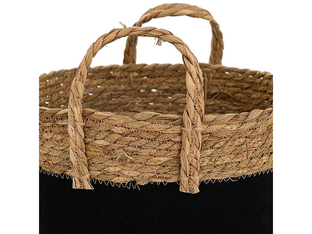 Cesto em fibra natural e algodão preto d31,5x25,5/33