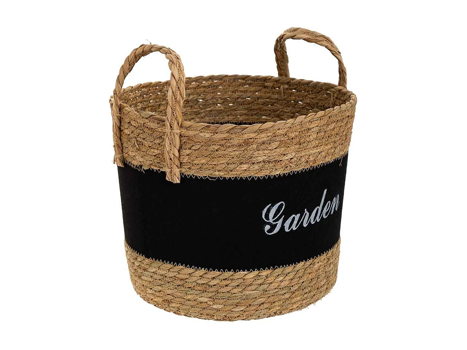 Korb aus Naturfaser und schwarzer Baumwolle, D31,5x25,5/33h cm