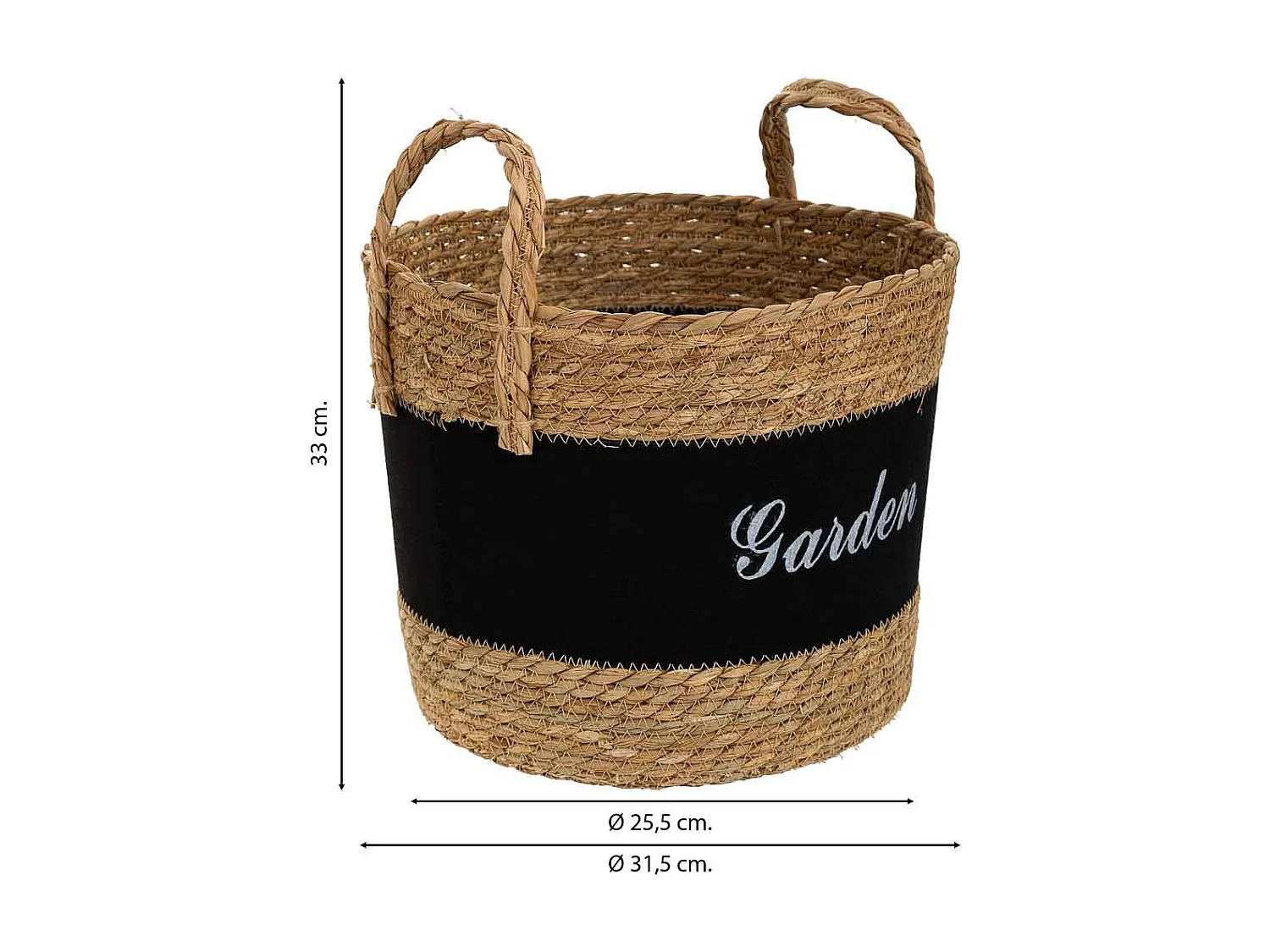 Cesto em fibra natural e algodão preto d31,5x25,5/33