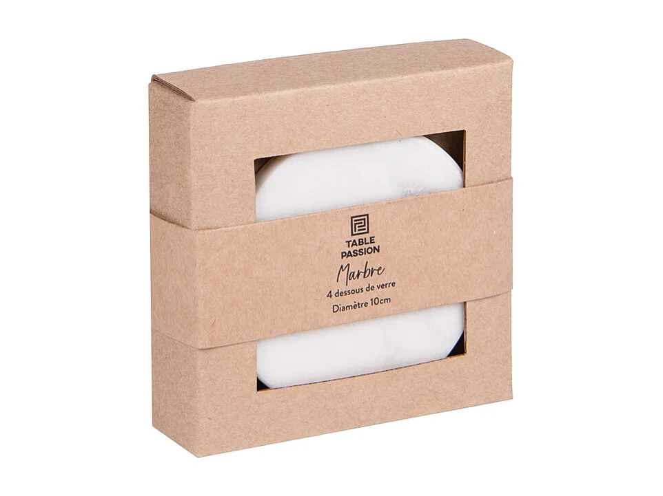 Coffret de 4 dessous de verre Marbre blanc 10 cm