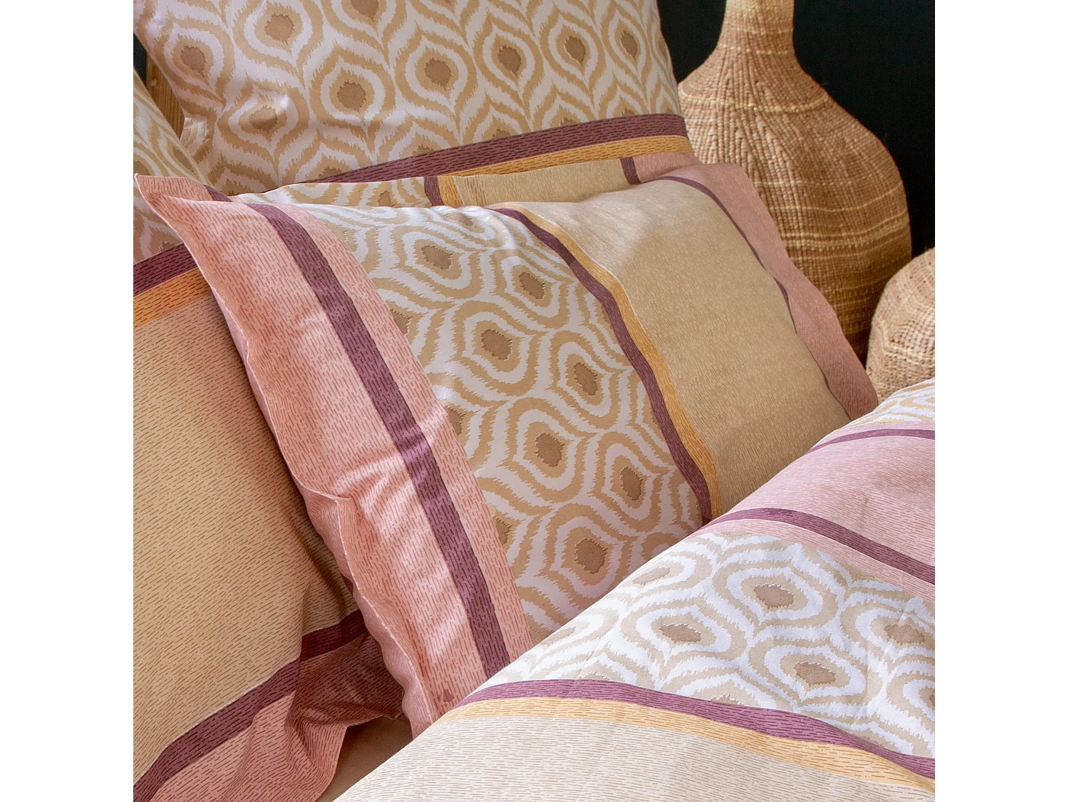 Taie d'oreiller 50x70 cm coton INOUK rose/beige