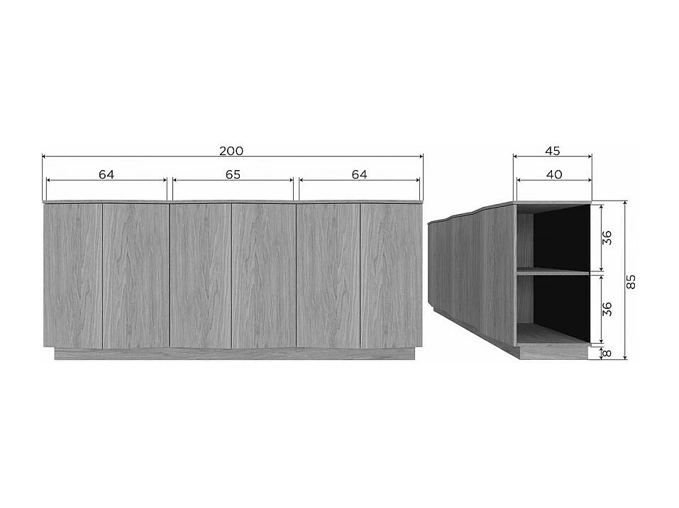 ZUMA - Buffet en bois plaqué chêne naturel L200