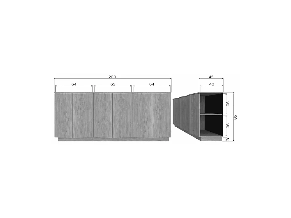 Zuma - Buffet 6 portes en bois L200cm - Bois clair