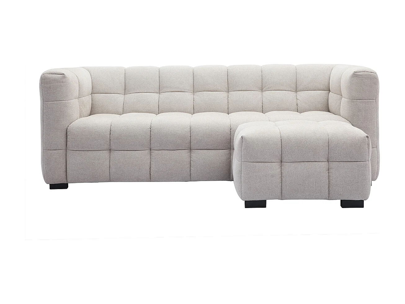 Canapé design 3 places et repose-pieds en tissu effet velours texturé beige CORTO