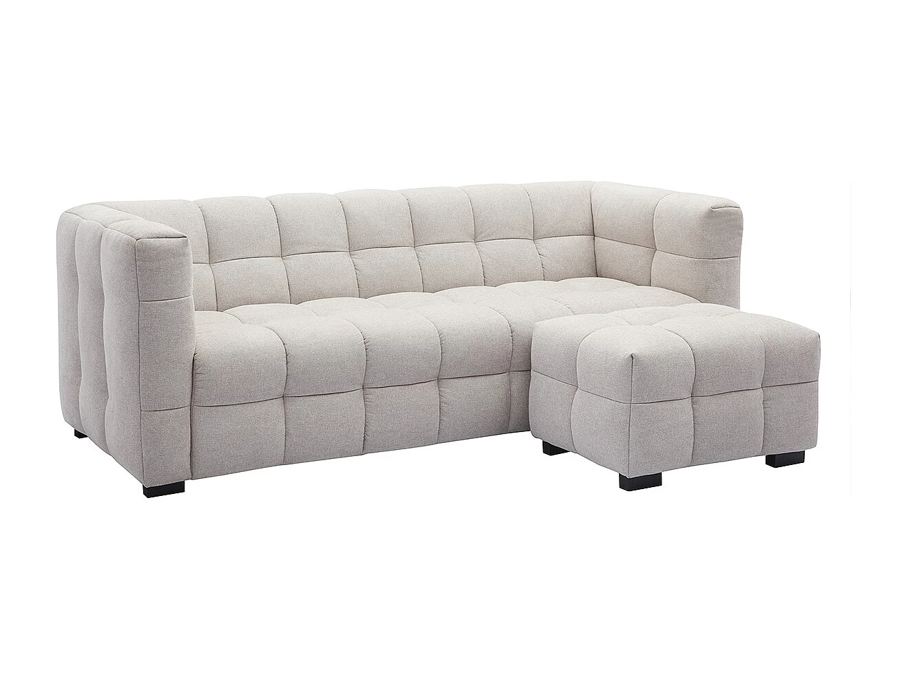 Canapé design 3 places et repose-pieds en tissu effet velours texturé beige CORTO