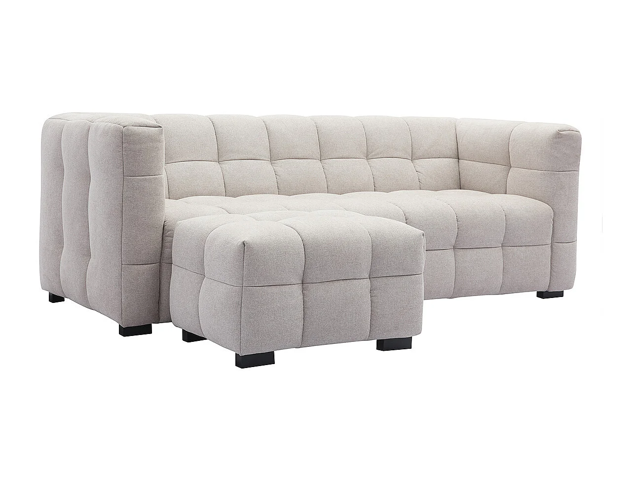 Canapé design 3 places et repose-pieds en tissu effet velours texturé beige CORTO