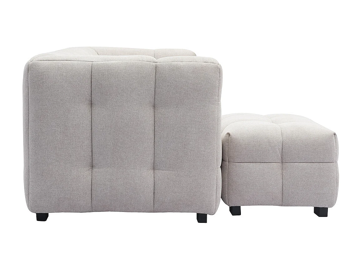 Canapé design 3 places et repose-pieds en tissu effet velours texturé beige CORTO