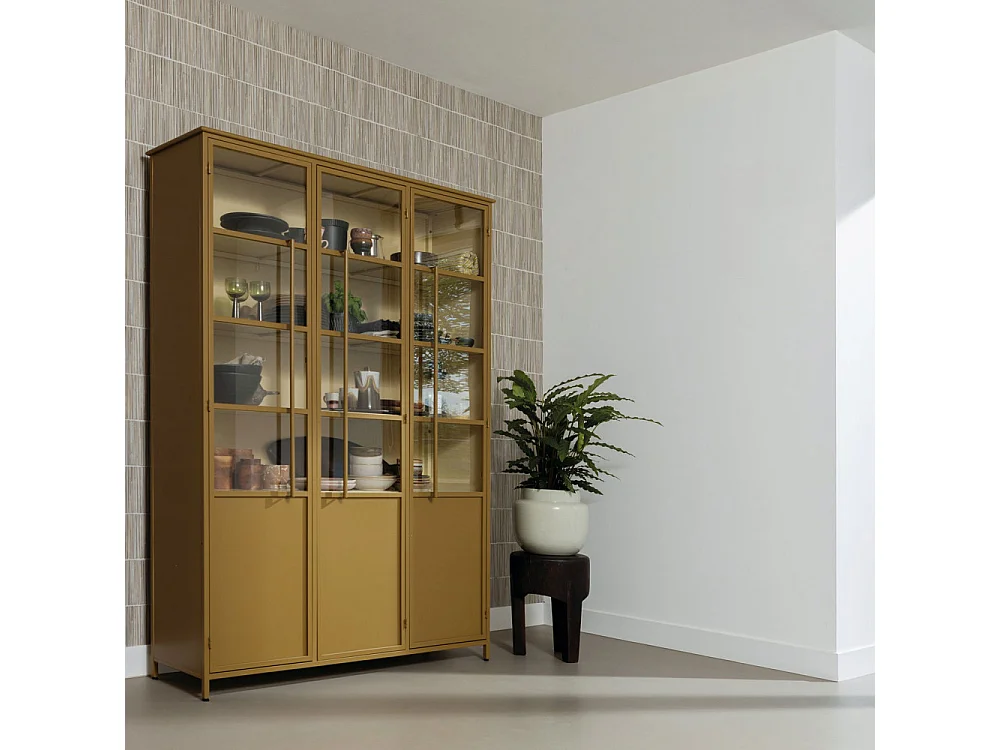 Exhibit XL - Vitrine 3 portes en métal H200cm - Jaune moutarde
