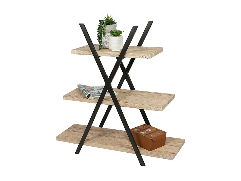 Pyramide boekenrek 3 niveaus DARYL – Industriële stijl – Eiken en zwart