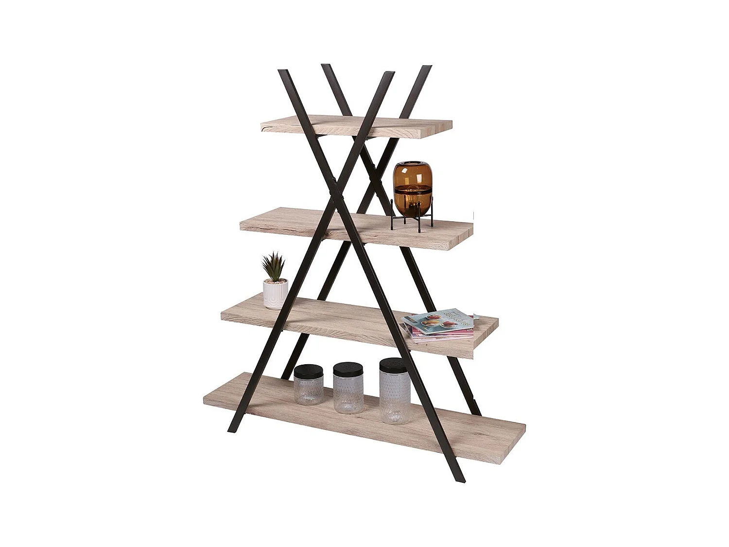 Étagère pyramide 4 niveaux collection DARYL – Style industriel, coloris chêne et noir