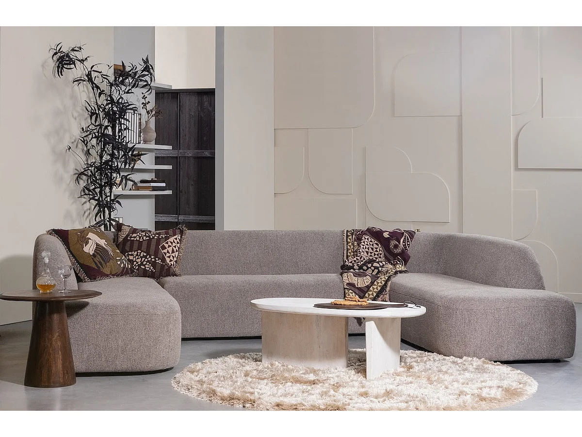 SEAM - Table basse ovale en bois de manguier blanchi