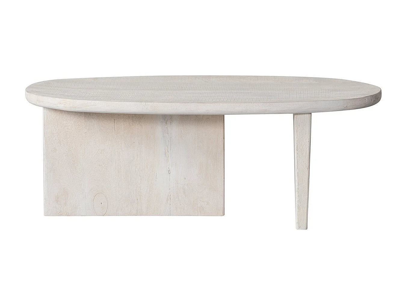 SEAM - Table basse ovale en bois de manguier blanchi