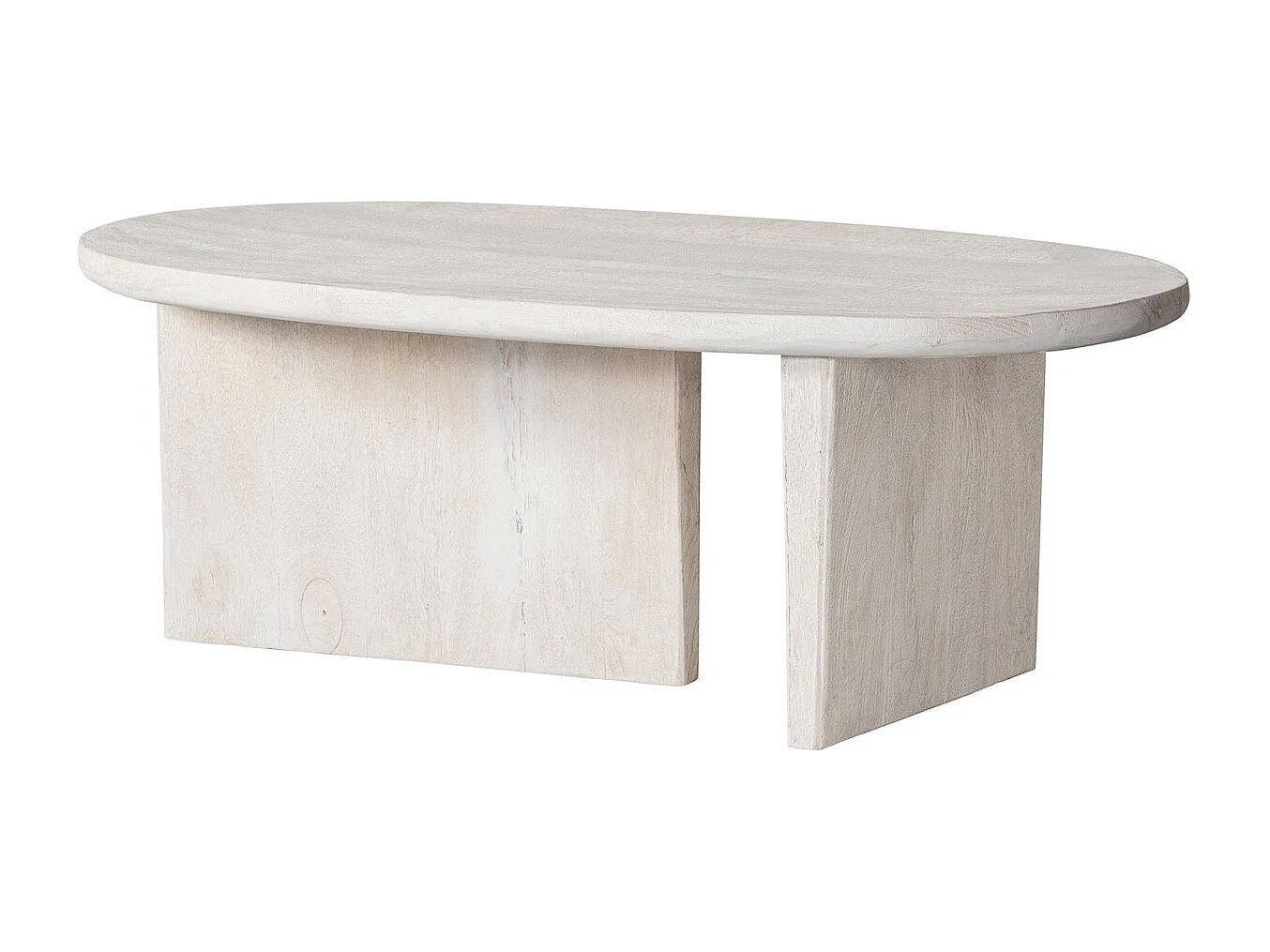 SEAM - Table basse ovale en bois de manguier blanchi