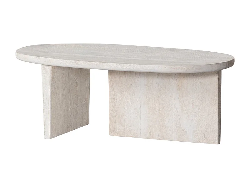 SEAM - Table basse ovale en bois de manguier blanchi