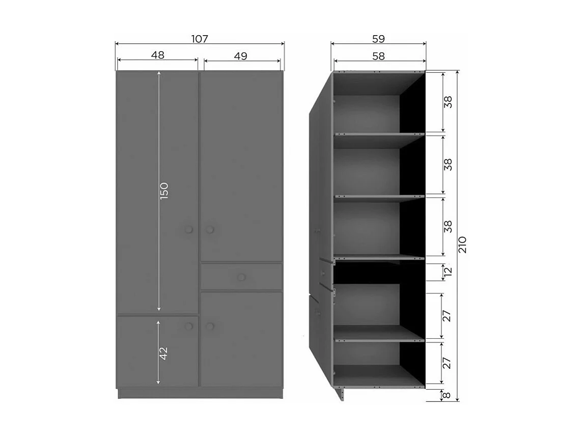 Alfie - Armoire 4 portes 1 tiroir en bois H210cm - Vert