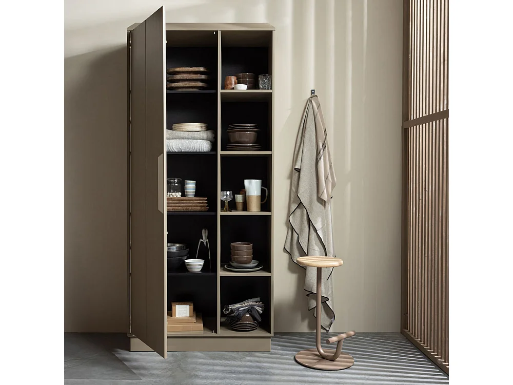 Lowen - Armoire 1 porte 5 niches en bois H221cm - Beige