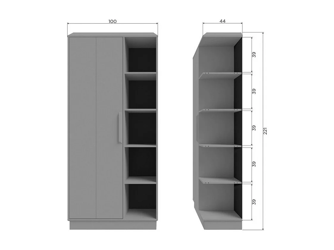 Lowen - Armoire 1 porte 5 niches en bois H221cm - Beige