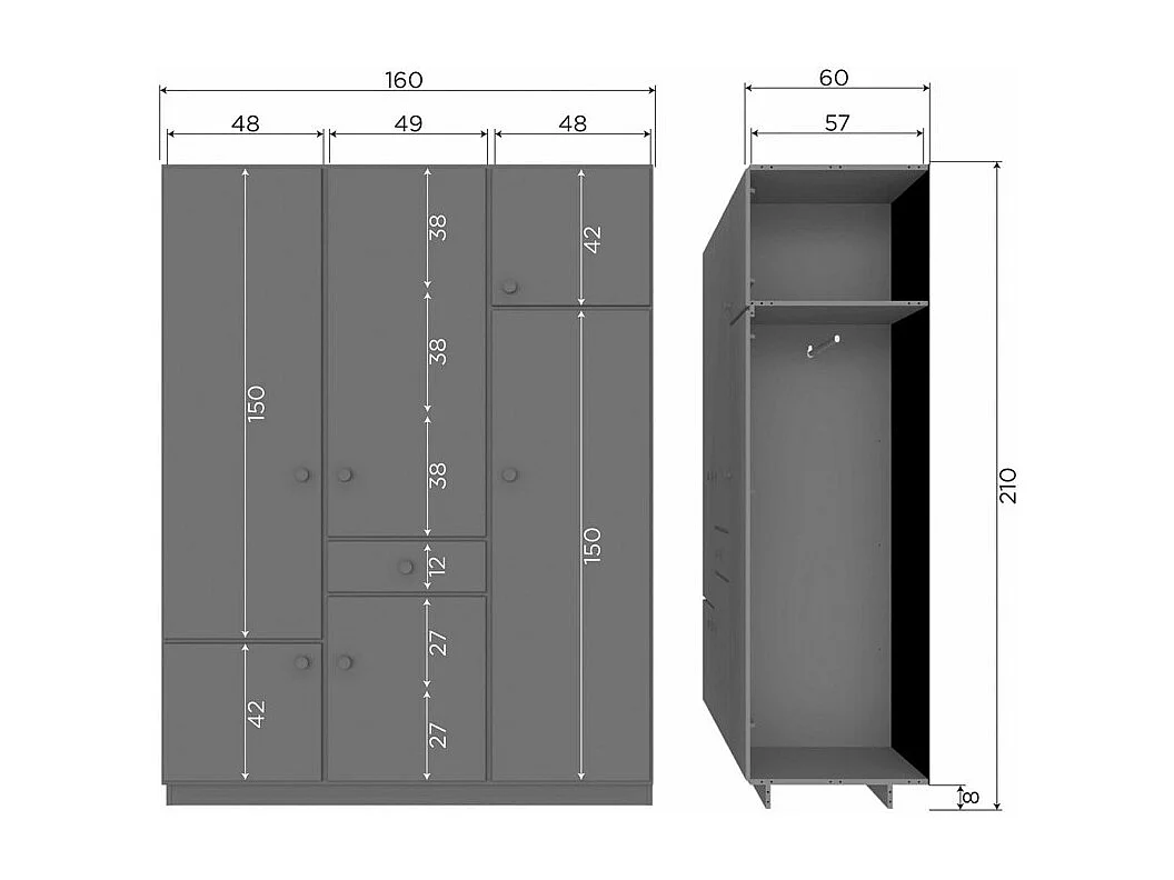 Alfie - Armoire 6 portes 1 tiroir en bois H210cm - Vert