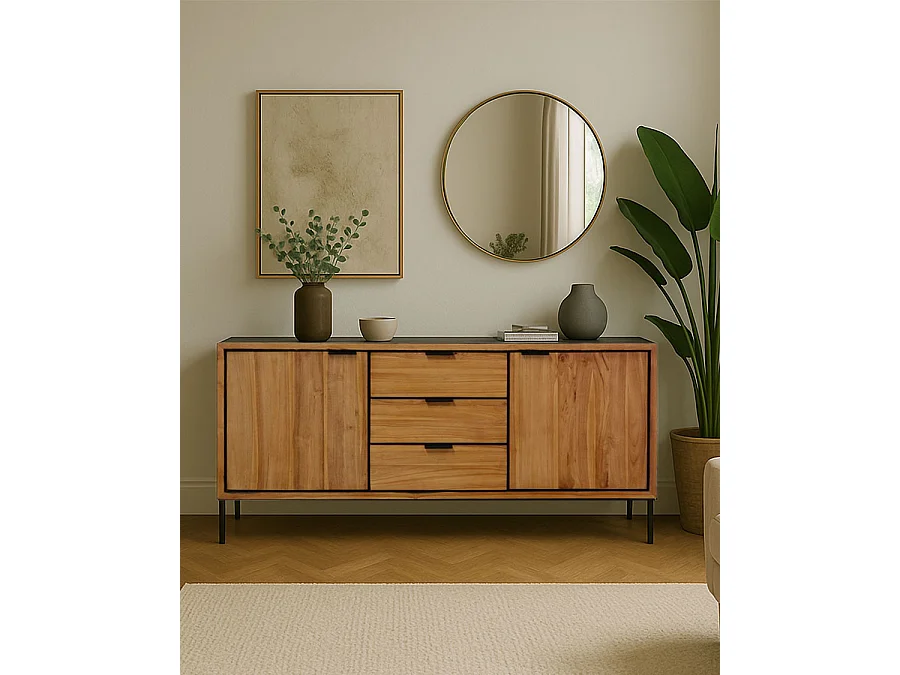 Indra - Buffet bas en teck recyclé bicolore 160 cm