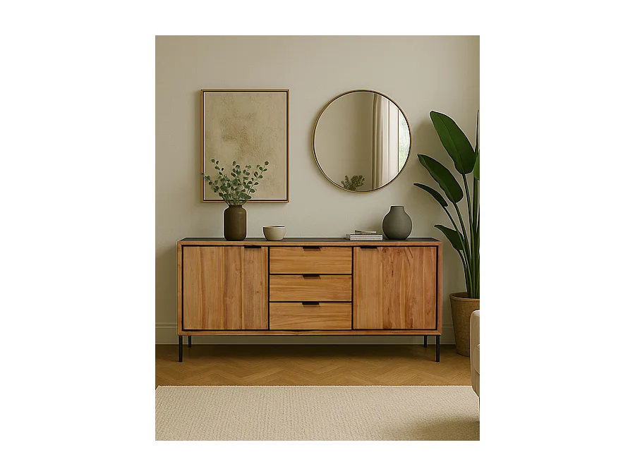 Indra - Buffet bas en teck recyclé bicolore 160 cm