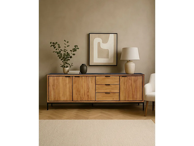 Indra grand - Grand buffet bas en teck recyclé bicolore 200 cm