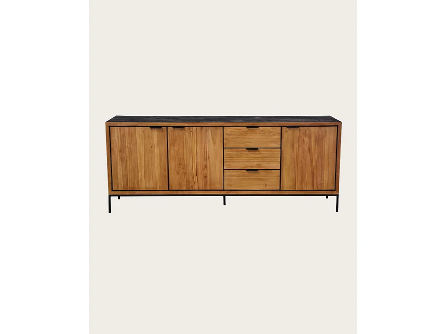 Indra grand - Grand buffet bas en teck recyclé bicolore 200 cm