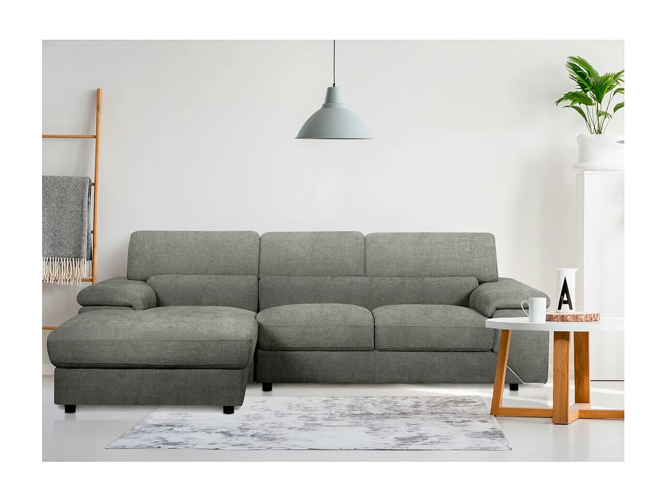 Divano angolare in tessuto ciniglia "London" - 4 posti - Grigio