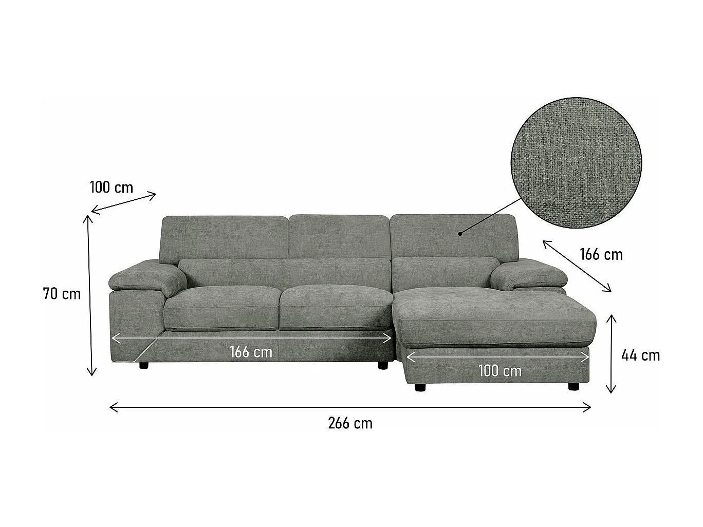 Divano angolare in tessuto ciniglia "London" - 4 posti - Grigio