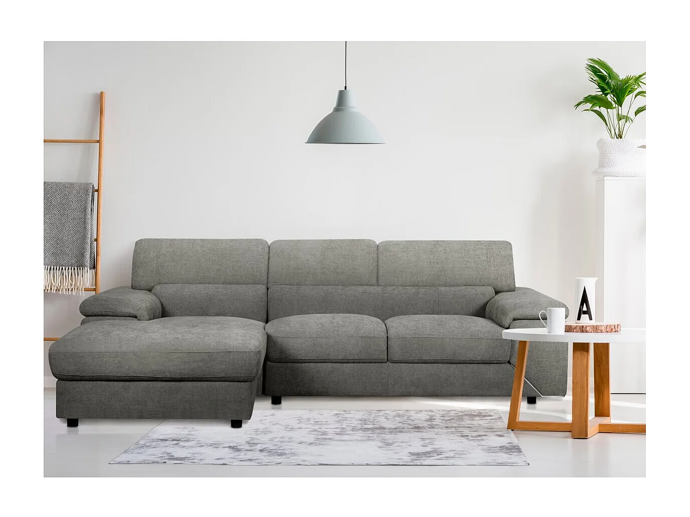 Canapé d'angle en tissu chenille "London" - 4 places - Gris