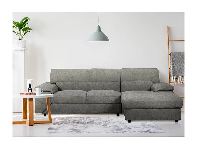 Sofá de canto em tecido chenille "London" - 4 lugares - Cinza elegante e confortável para a sua sala de estar