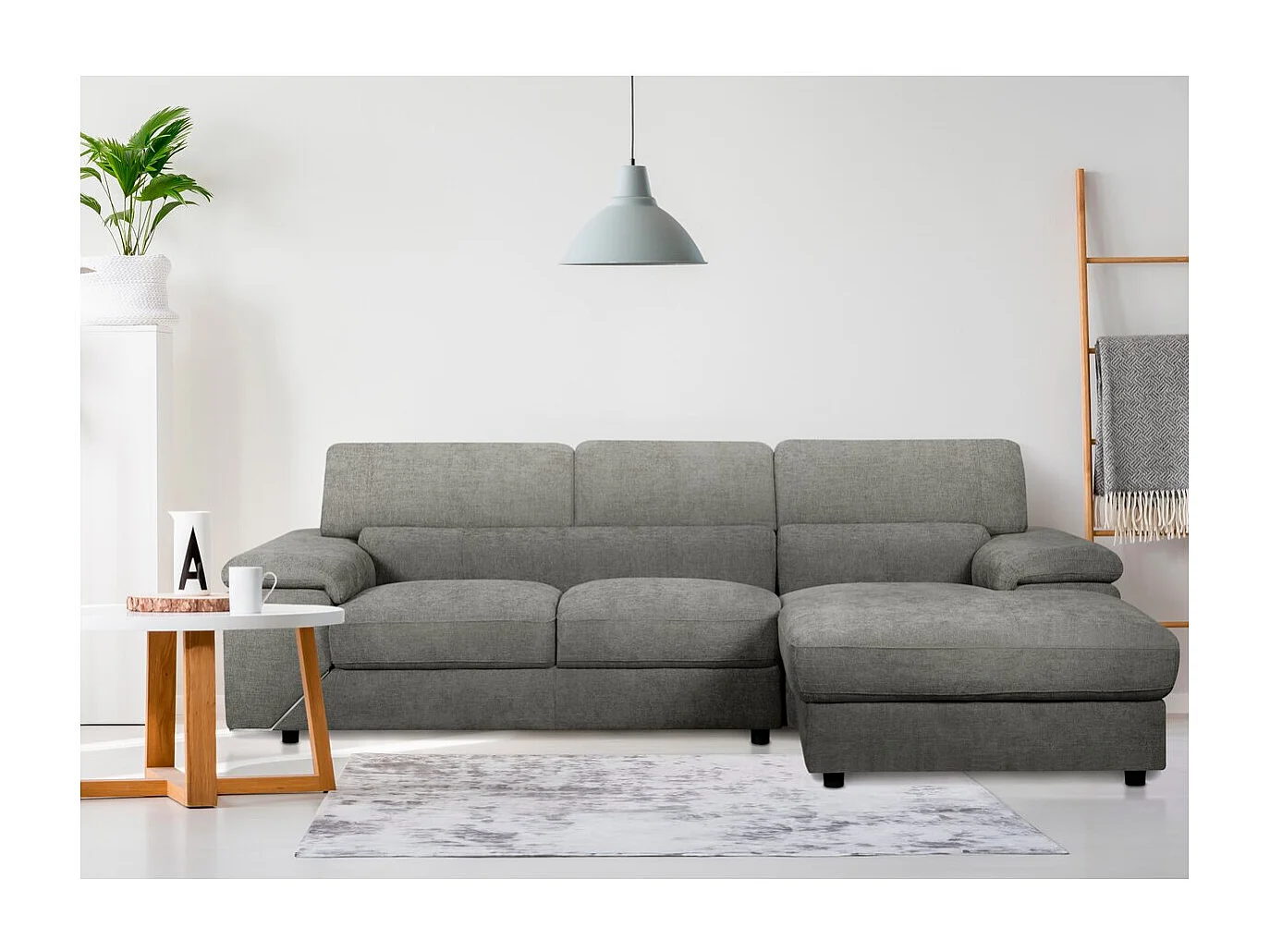 Sofa narożna "London" z tkaniny szenilowej - 4-osobowa - Szara