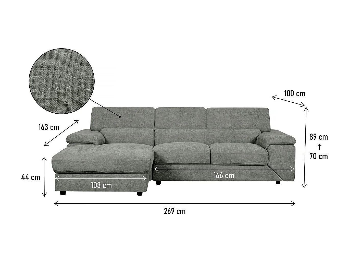Sofa narożna "London" z tkaniny szenilowej - 4-osobowa - Szara