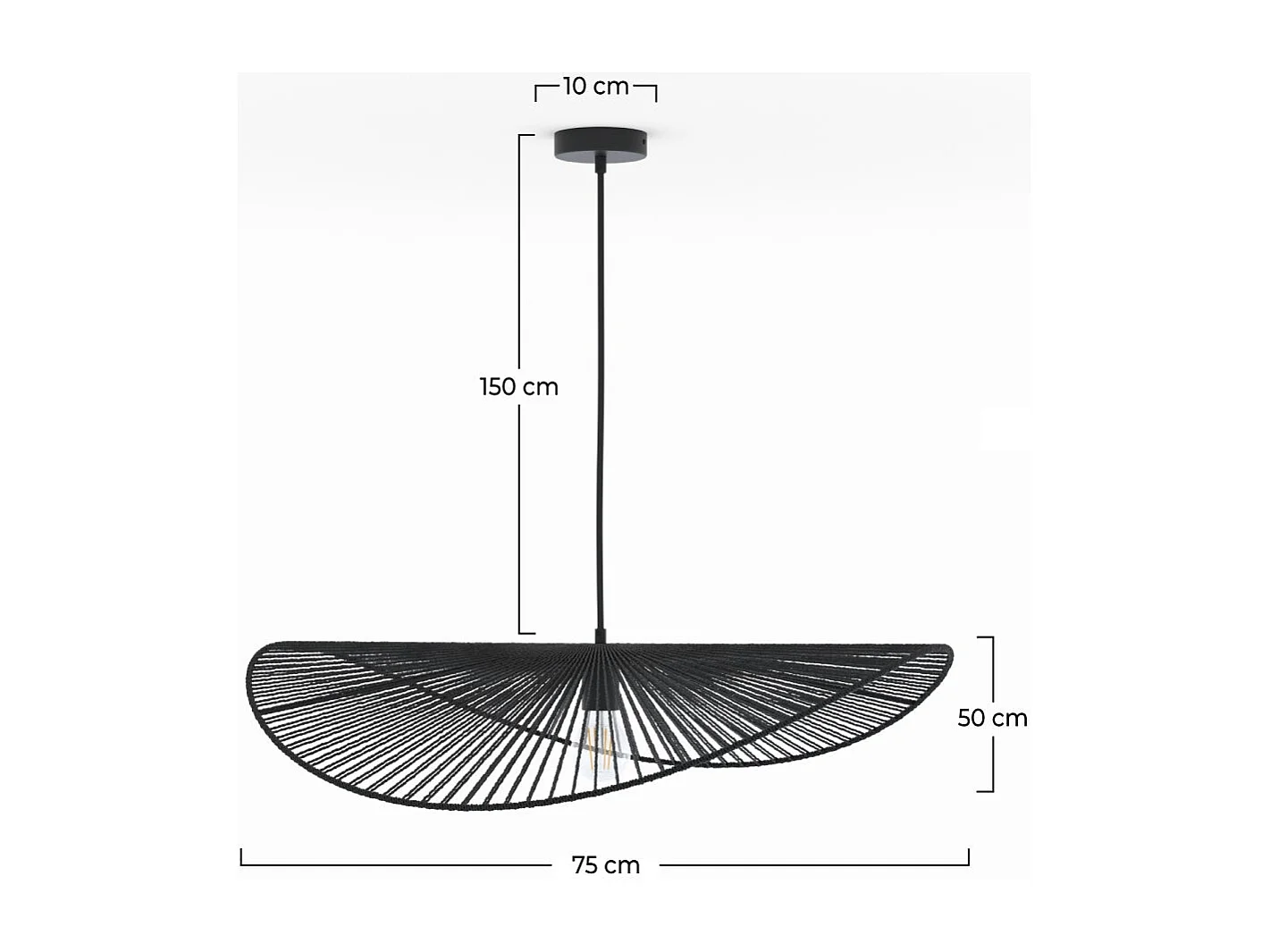 Suspension noire en papier de corde 75 cm - Mada