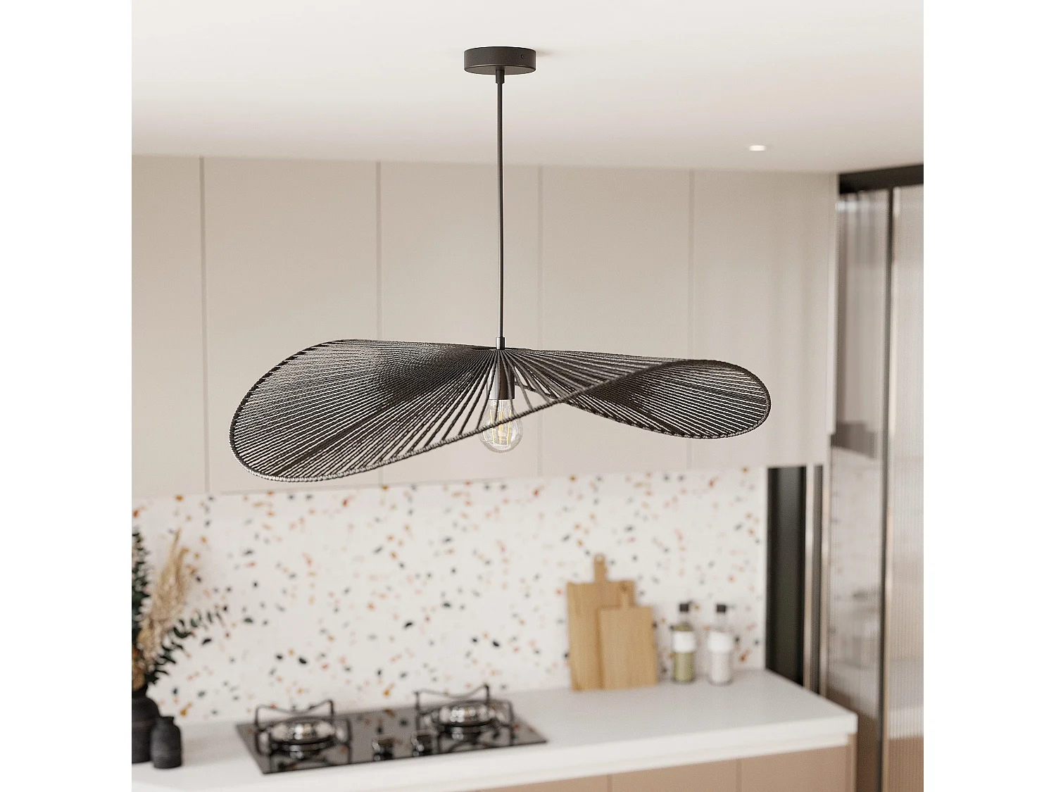 Lámpara de techo negra de papel de cuerda 75 cm - Mada