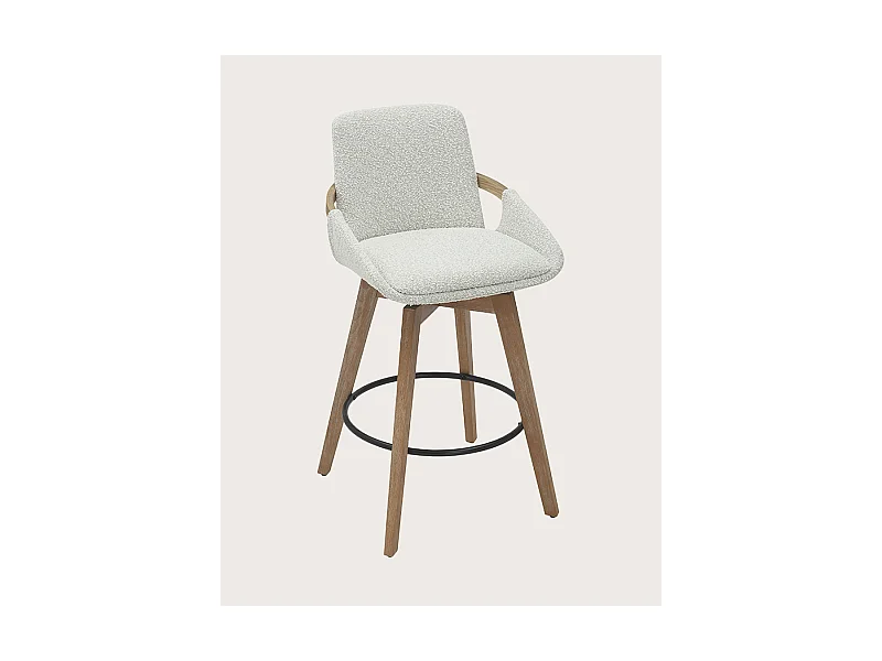 Saly - Chaise de bar en tissu bouclette et pieds en bois