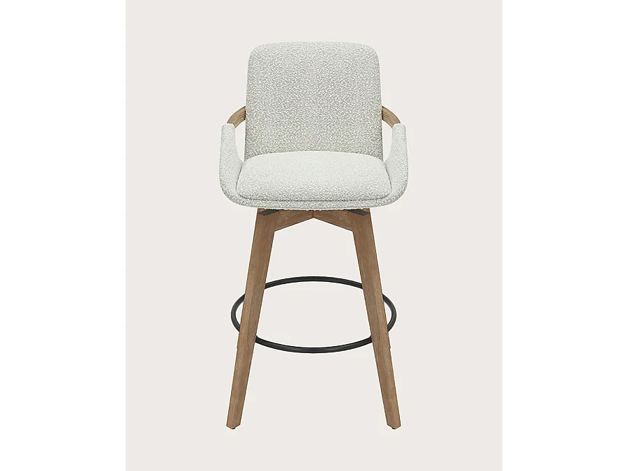 Saly - Chaise de bar en tissu bouclette et pieds en bois