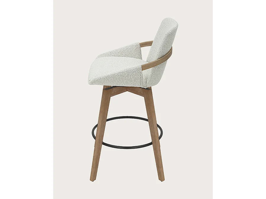 Saly - Chaise de bar en tissu bouclette et pieds en bois