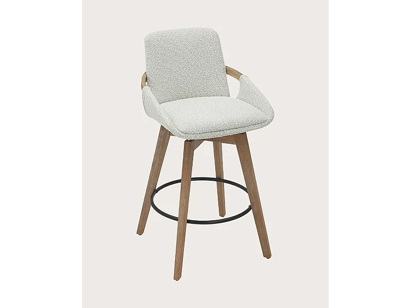 Saly - Chaise de bar en tissu bouclette et pieds en bois