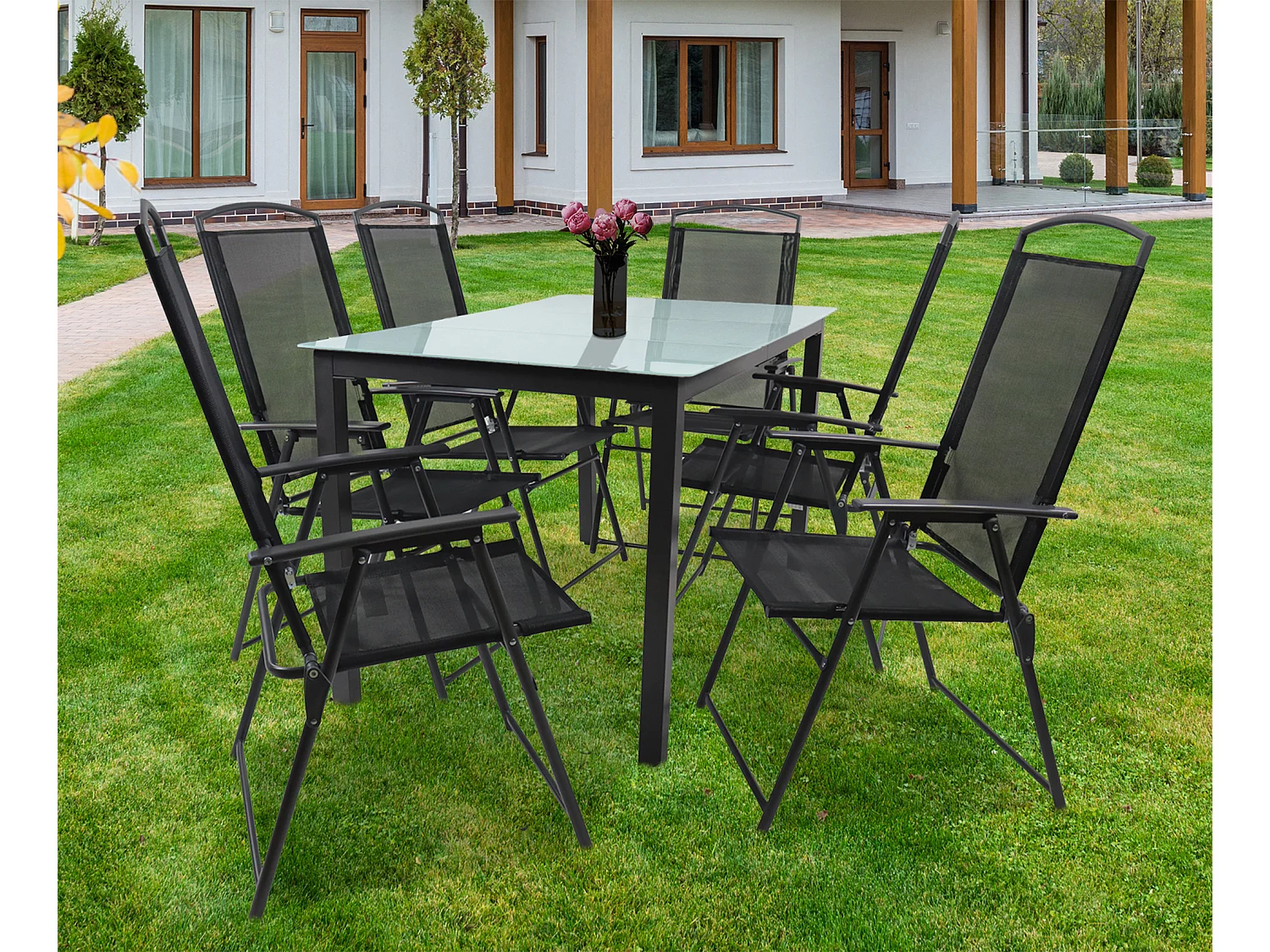 7-tlg Sitzgruppe Gartenmöbel Tisch Stühle Set 140M