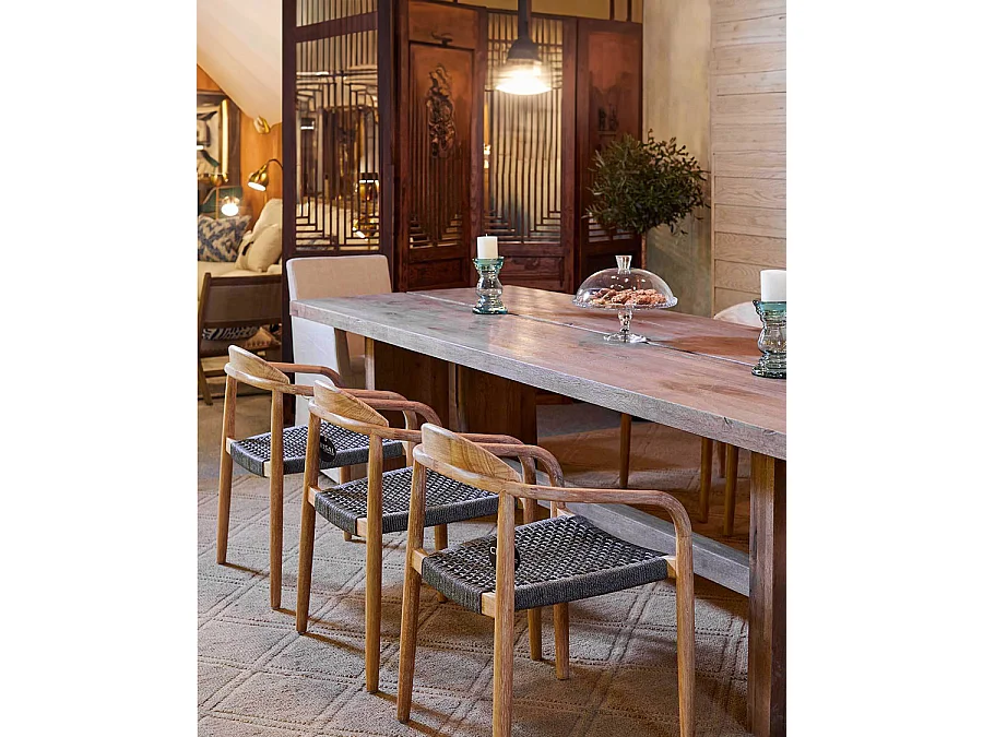 Kima - Sedia in teak massello e corda beige