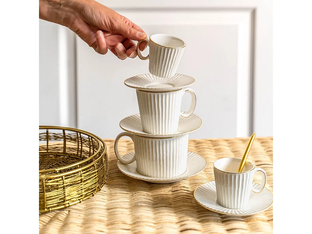 Coffret de 6 tasses à café avec sous tasses Pure 9 cl