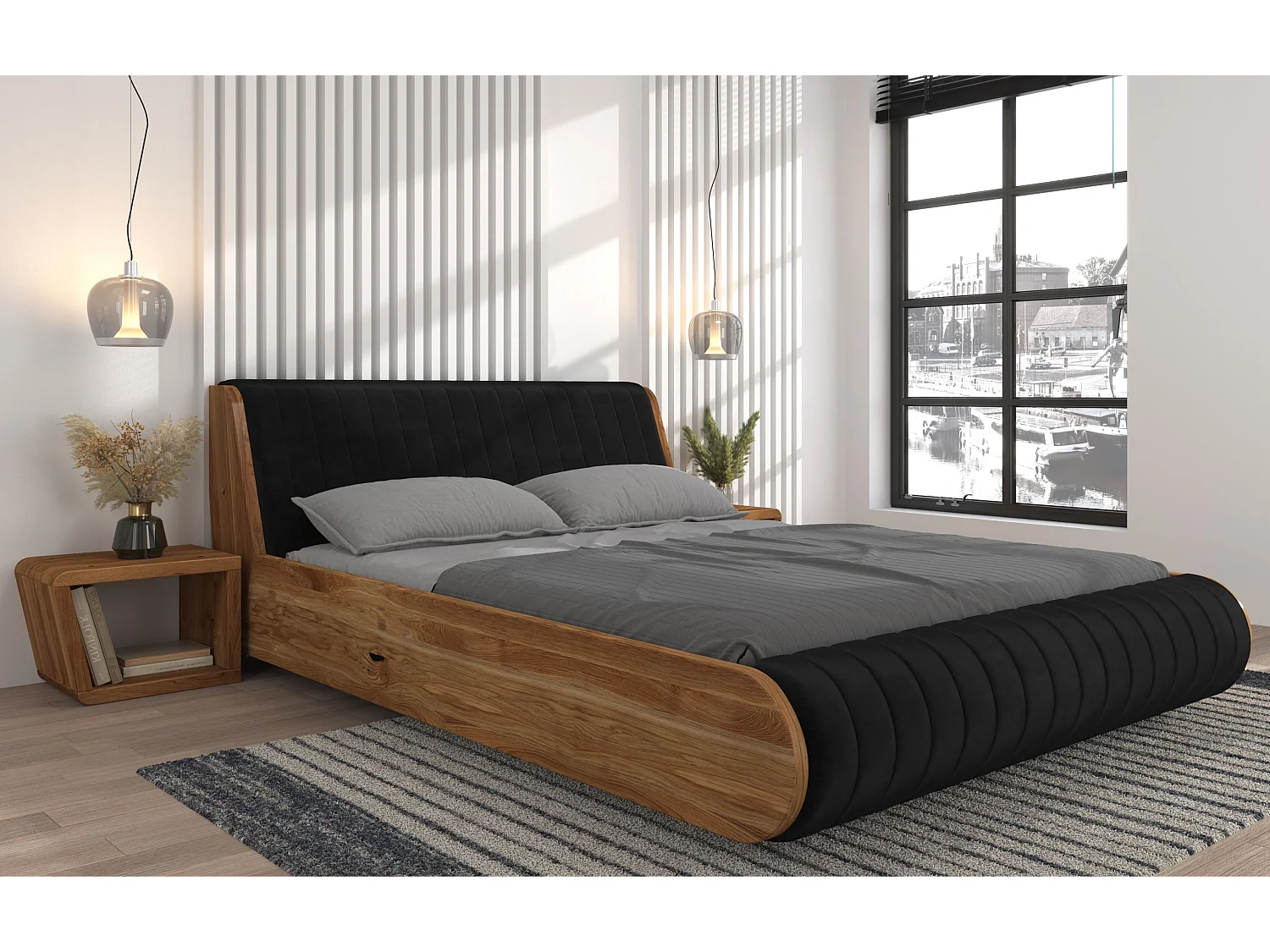 Modernes Eichen-Nachttisch Harald aus Massivholz mit Regal / Naturfarbe