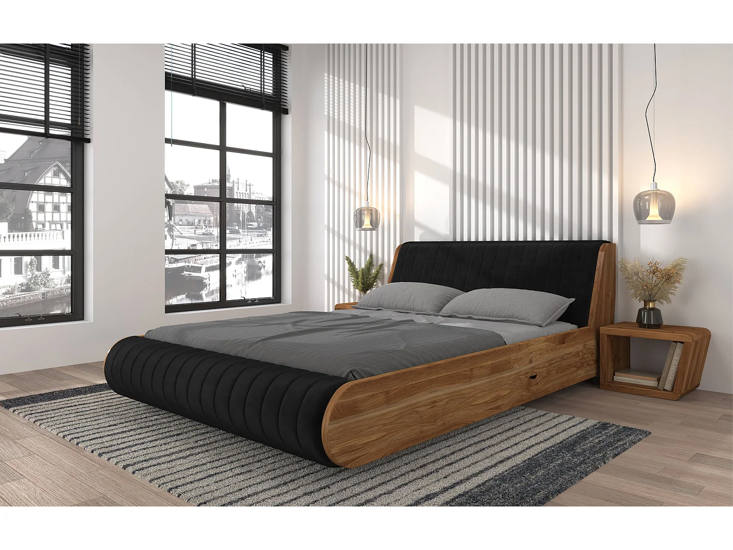 Modernes Eichen-Nachttisch Harald aus Massivholz mit Regal / Naturfarbe