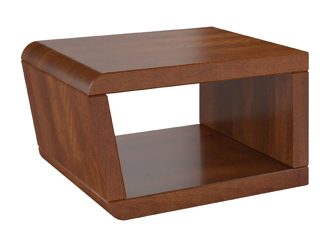 Moderner Nachttisch aus massivem Buchenholz Harald mit trapezförmigem Regal - Nussbaumfarbe