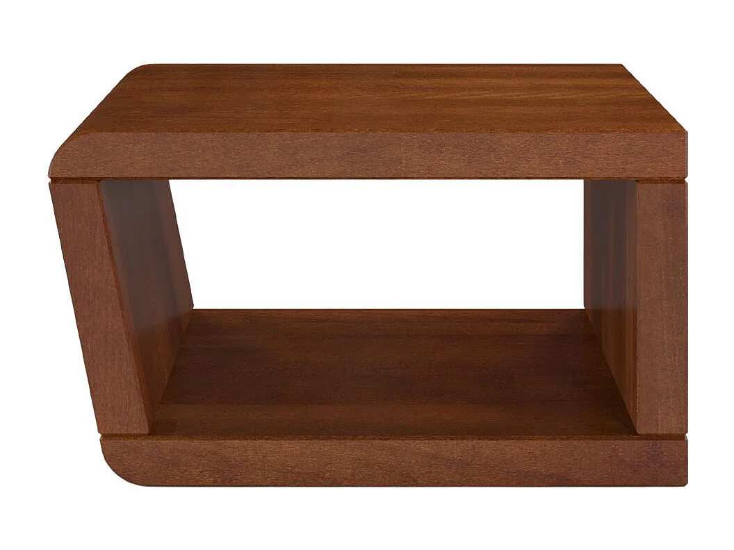 Moderner Nachttisch aus massivem Buchenholz Harald mit trapezförmigem Regal - Nussbaumfarbe