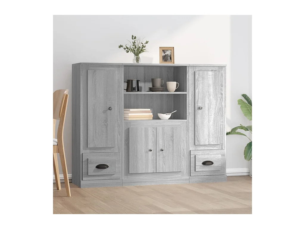 Buffets 3 pcs sonoma gris bois d'ingénierie