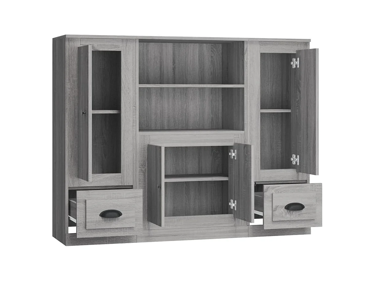 Buffets 3 pcs sonoma gris bois d'ingénierie