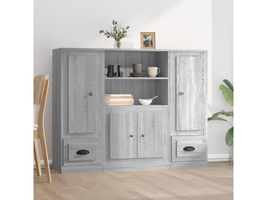 Credenze 3 pz Grigio Sonoma in Legno Multistrato