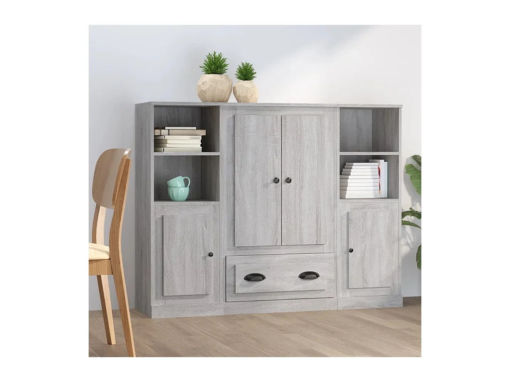 Buffets 3 pcs sonoma gris bois d'ingénierie